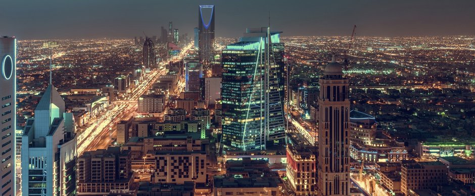 Night time view across Riyadh, Kingdom of Saudi Arabia